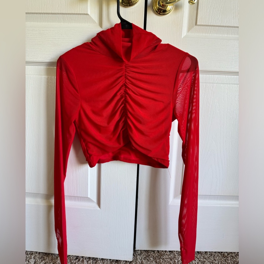 AFRM red Cropped Long Sleeve Top with turtleneck